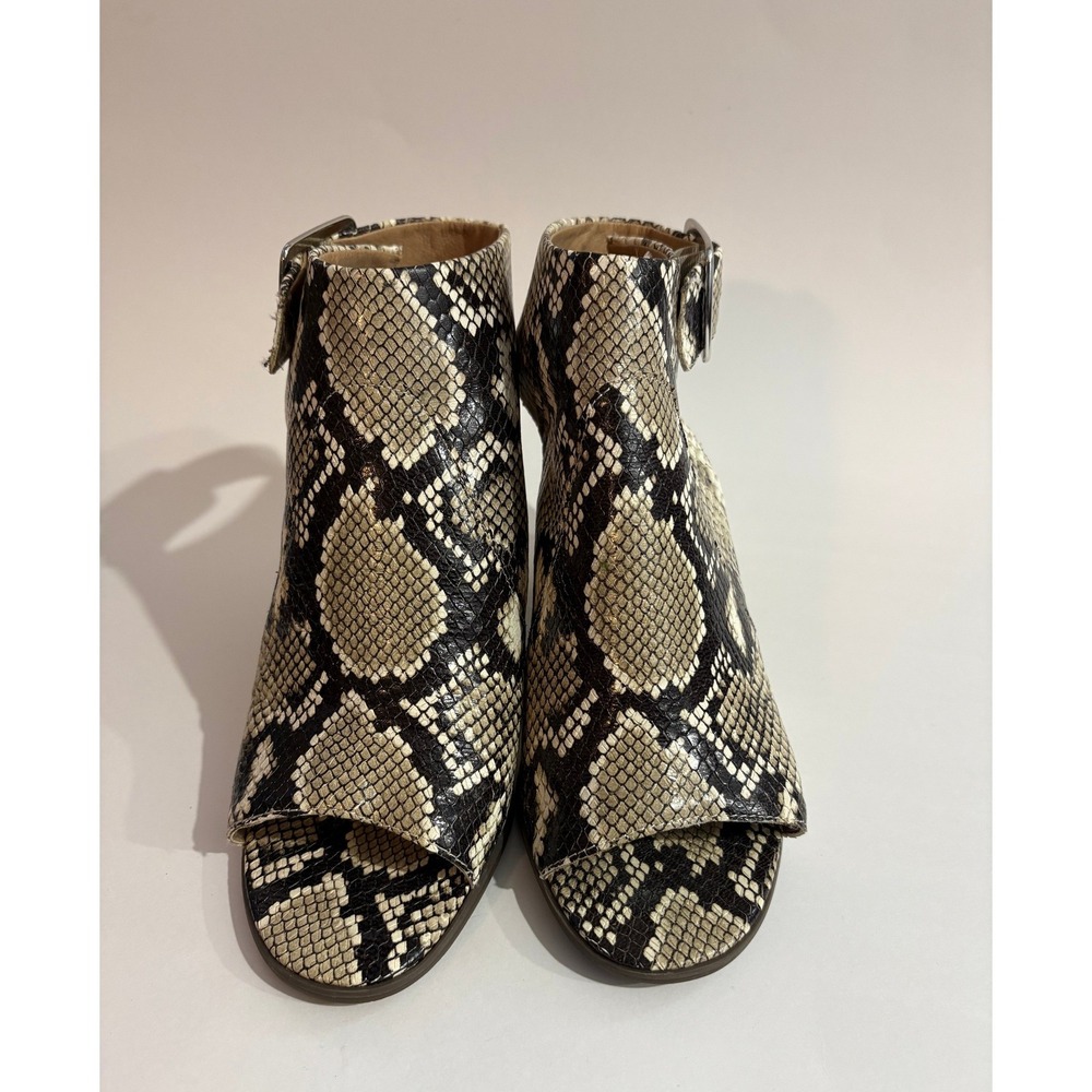 Vionic Blakely Snakeskin Embossed Leather Peep Toe Block Heel Booties Tan Size 7
